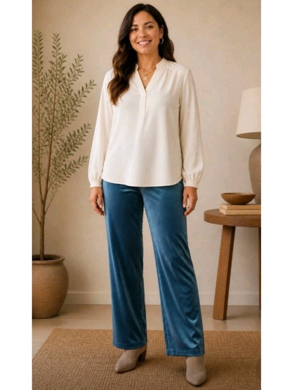 New Chicos Velveteen Ankle Pants Pull On Event Comfy 2.5 Large 14 Pockets Blue